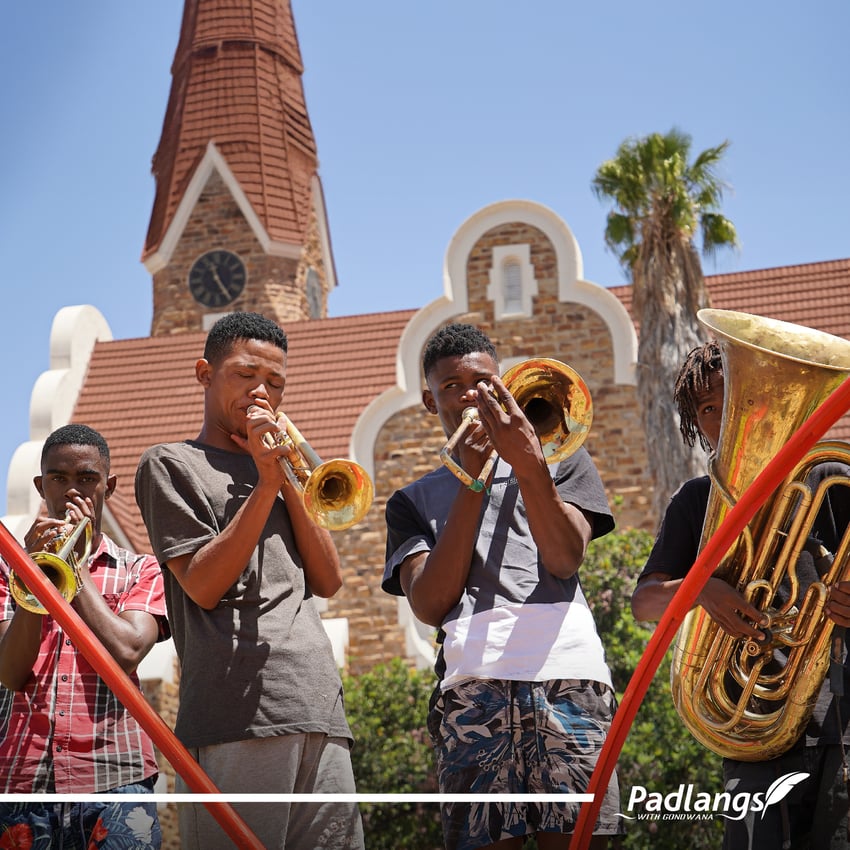 The Blessings Brass Band performing in front of the Christuskirche